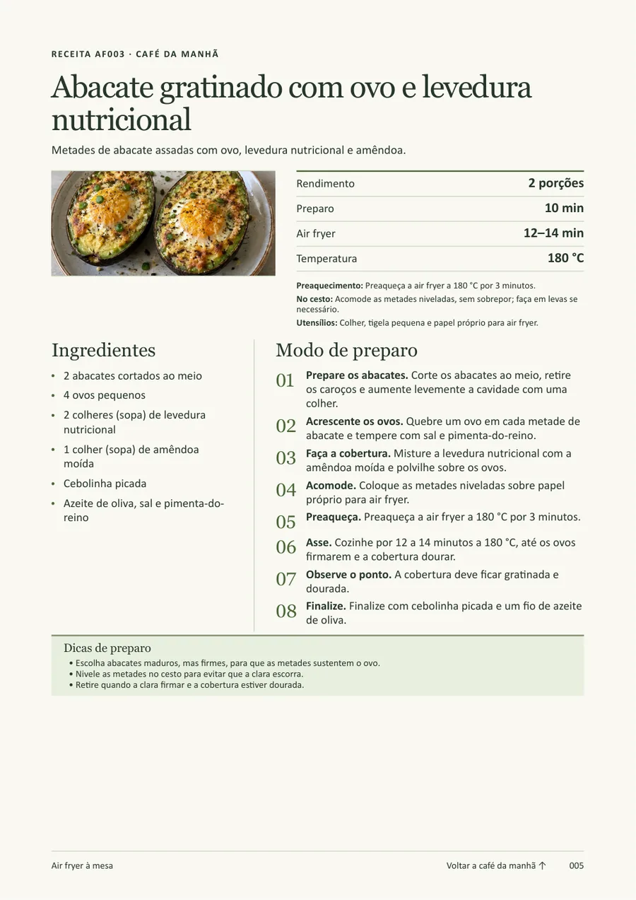 Página interna com foto, ingredientes e modo de preparo